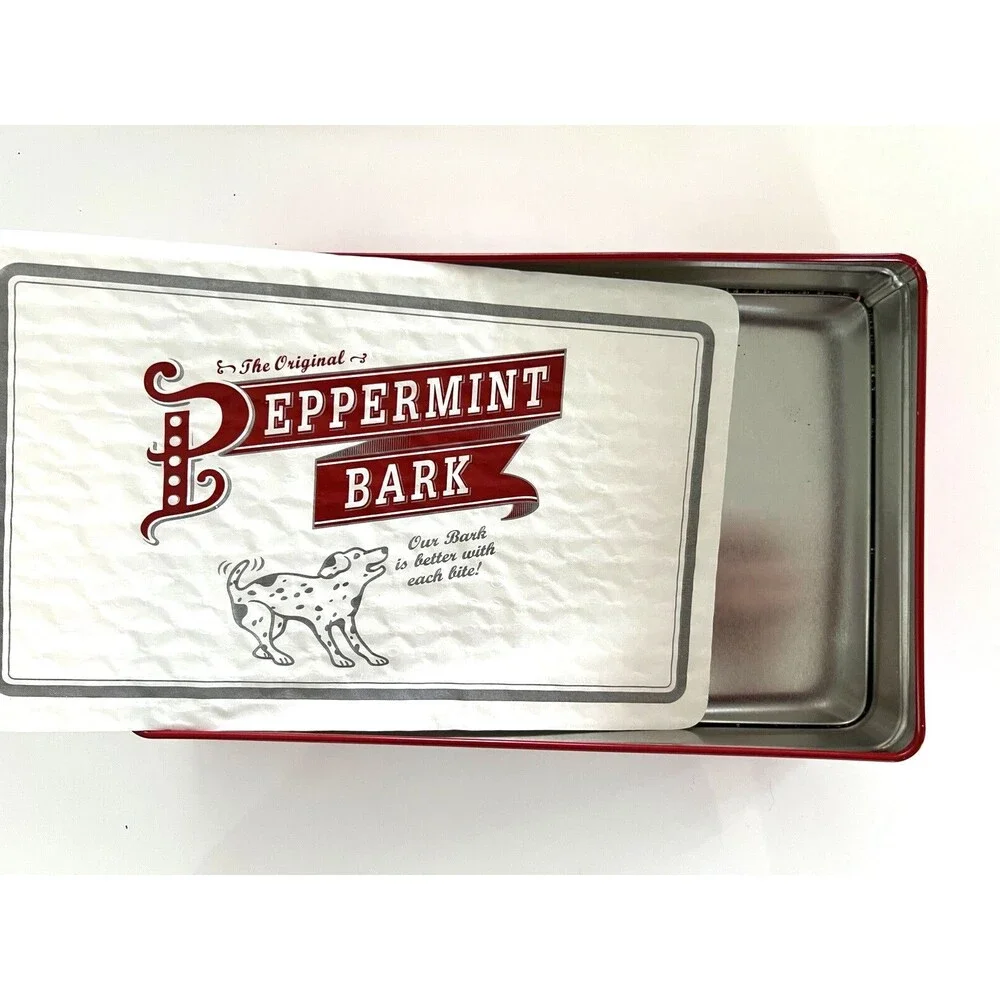 William Sonoma Peppermint Bark Tin with Lid Storage Christmas Collectible